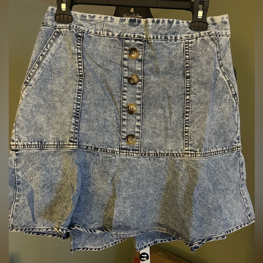 Promesa Acid Wash Denim Button-Front Skirt with elastic back